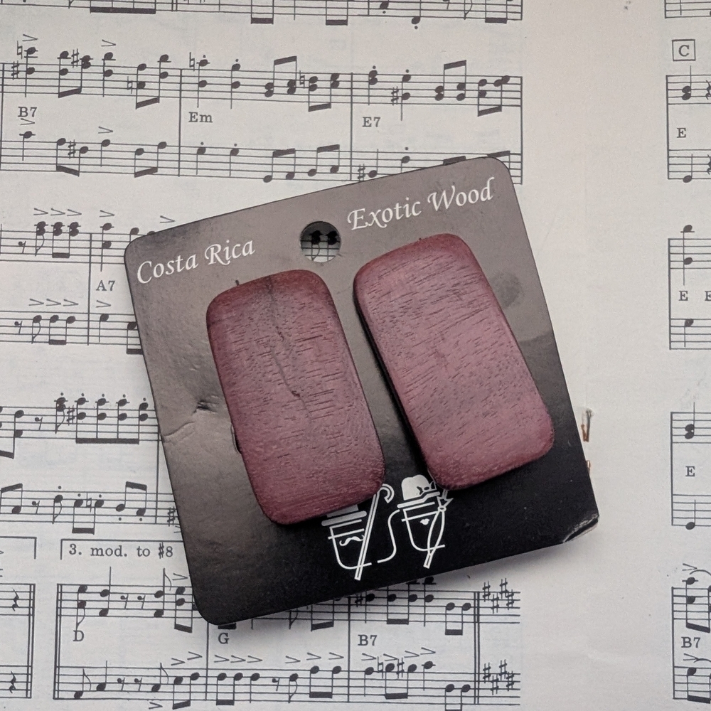 Exotic Wood Clip On Earrings in Rich Burgundy